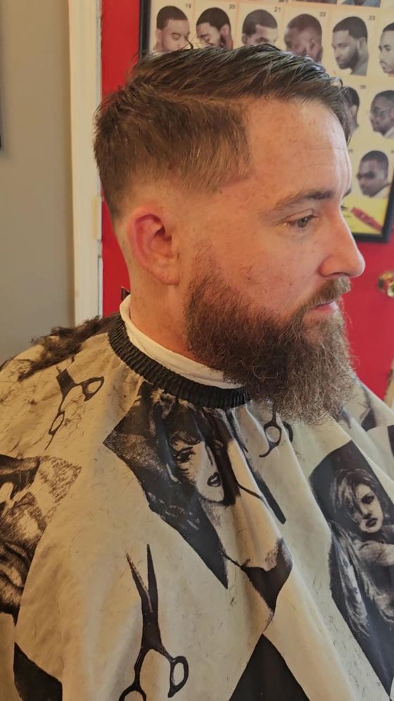 Client fresh out of the chair at Shawn Cutz