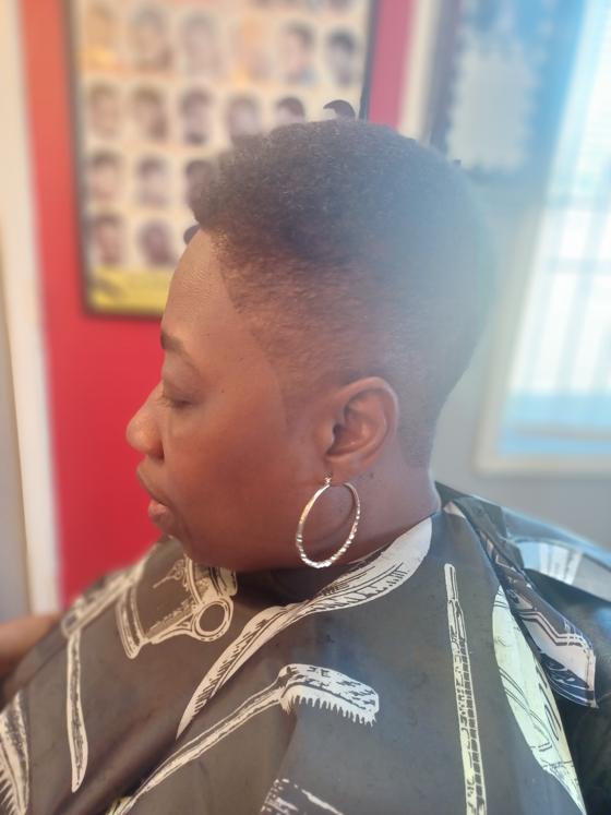 Client fresh out of the chair at Shawn Cutz