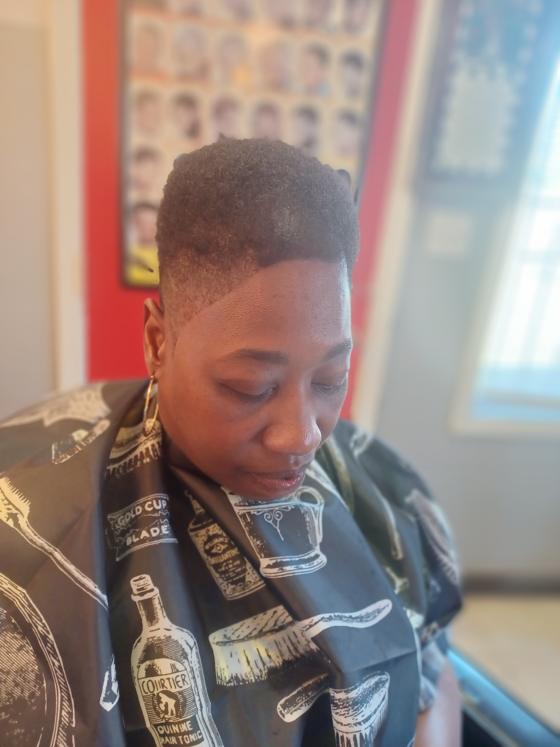 Client fresh out of the chair at Shawn Cutz